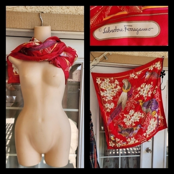 SALVATORE FERRAGAMO BOUQUET‎ SILK SCARF - Picture 1 of 4